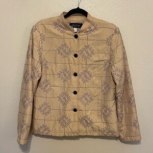 Vintage Christina Hope Silk Quilted Jacket Embroidered Detail Size Medium Button